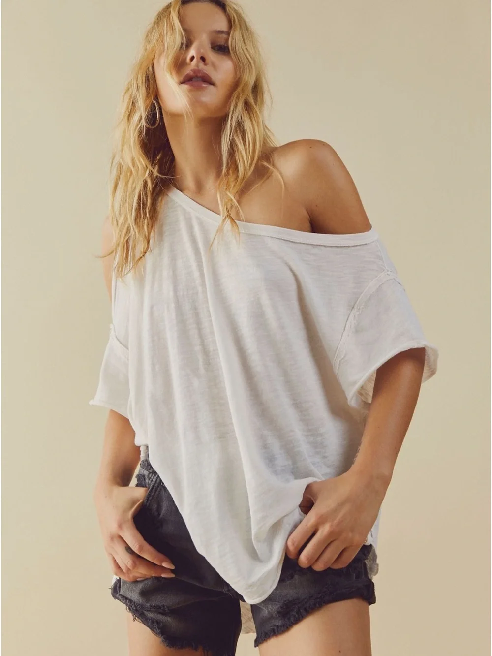 Free People x We the Free Care FP White U Fancy Tee Off Shoulder White T-shirt - Picture 2 of 10